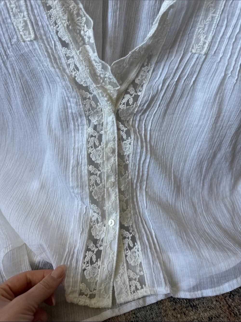 Free People White Lace-Trim Blouse - Picture 7 of 7